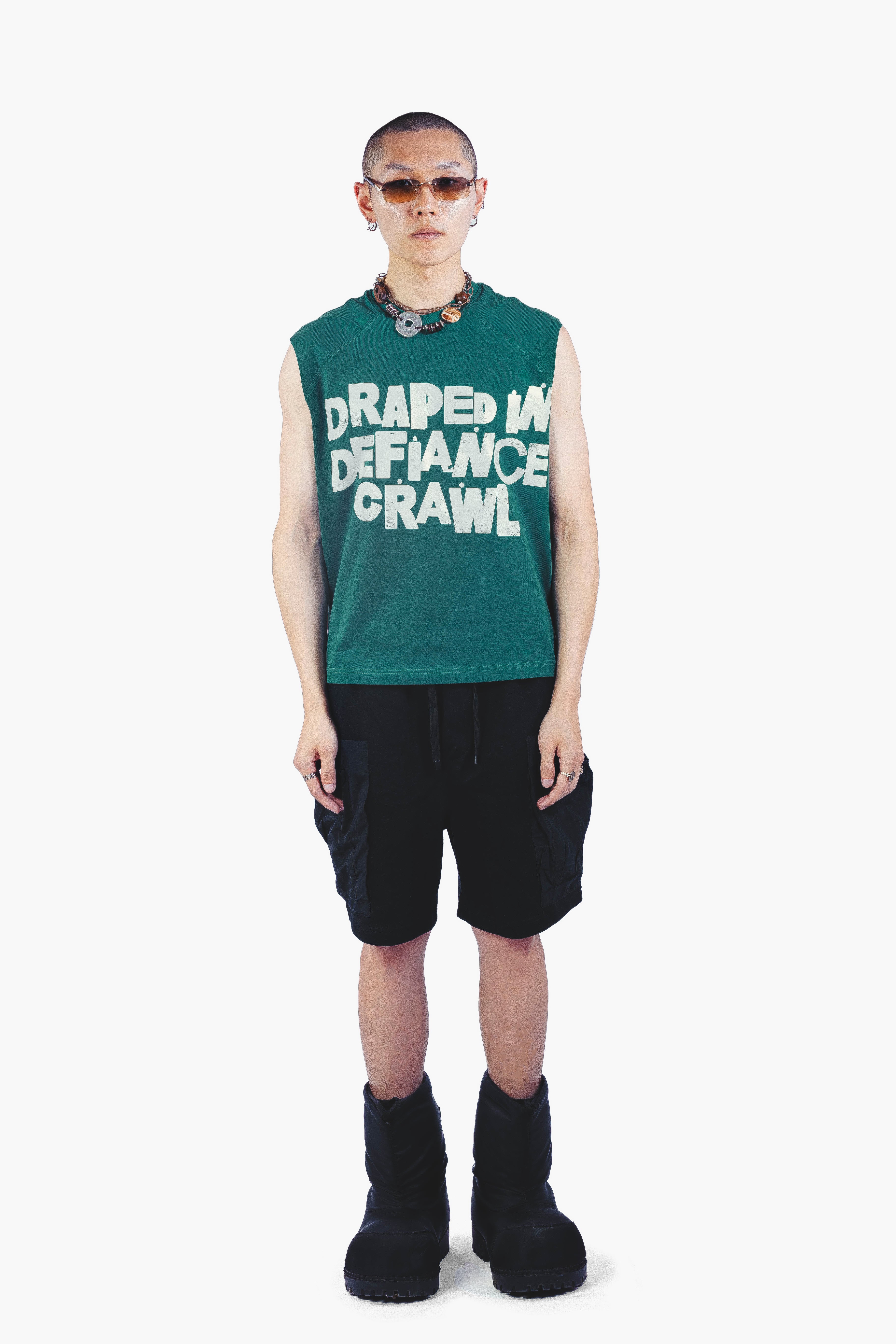 DRAPE SLEEVELESS TSHIRT GREEN UNISEX