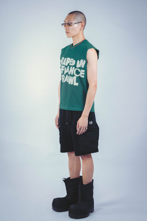 DRAPE SLEEVELESS TSHIRT GREEN UNISEX