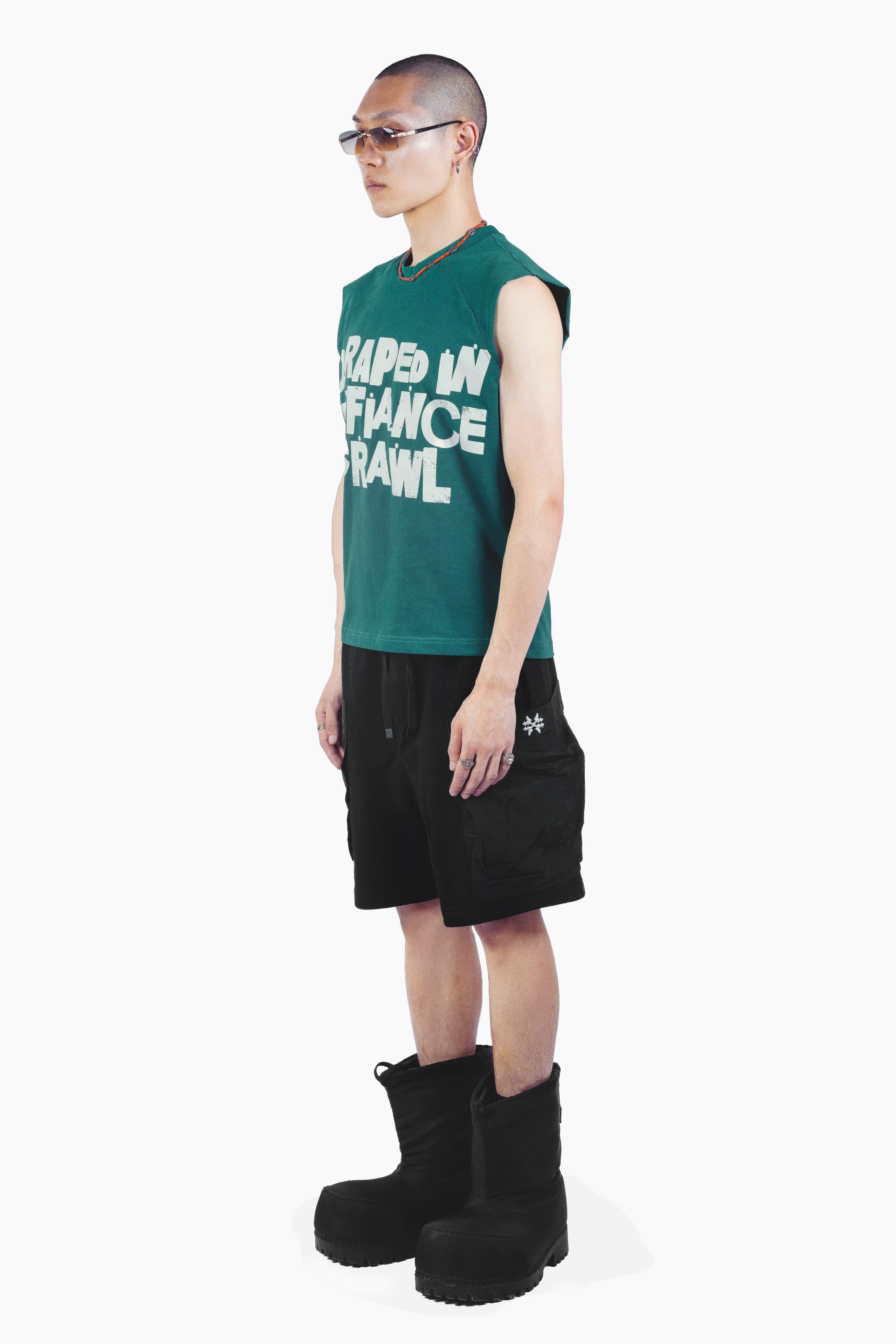 DRAPE SLEEVELESS TSHIRT GREEN UNISEX