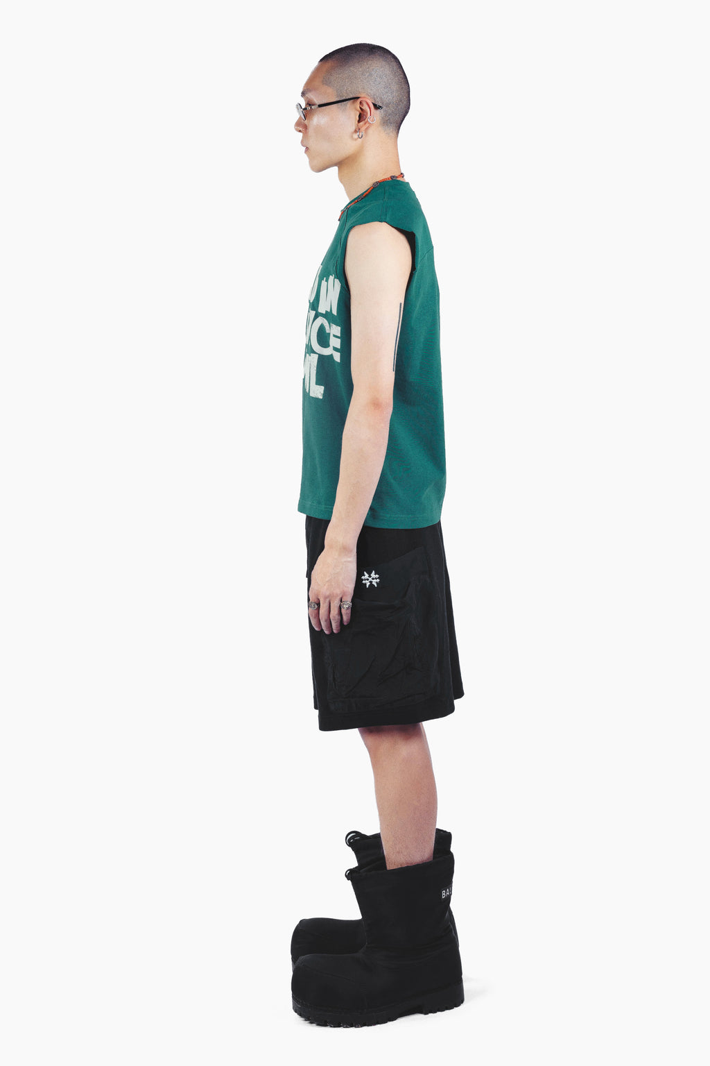 DRAPE SLEEVELESS TSHIRT GREEN UNISEX