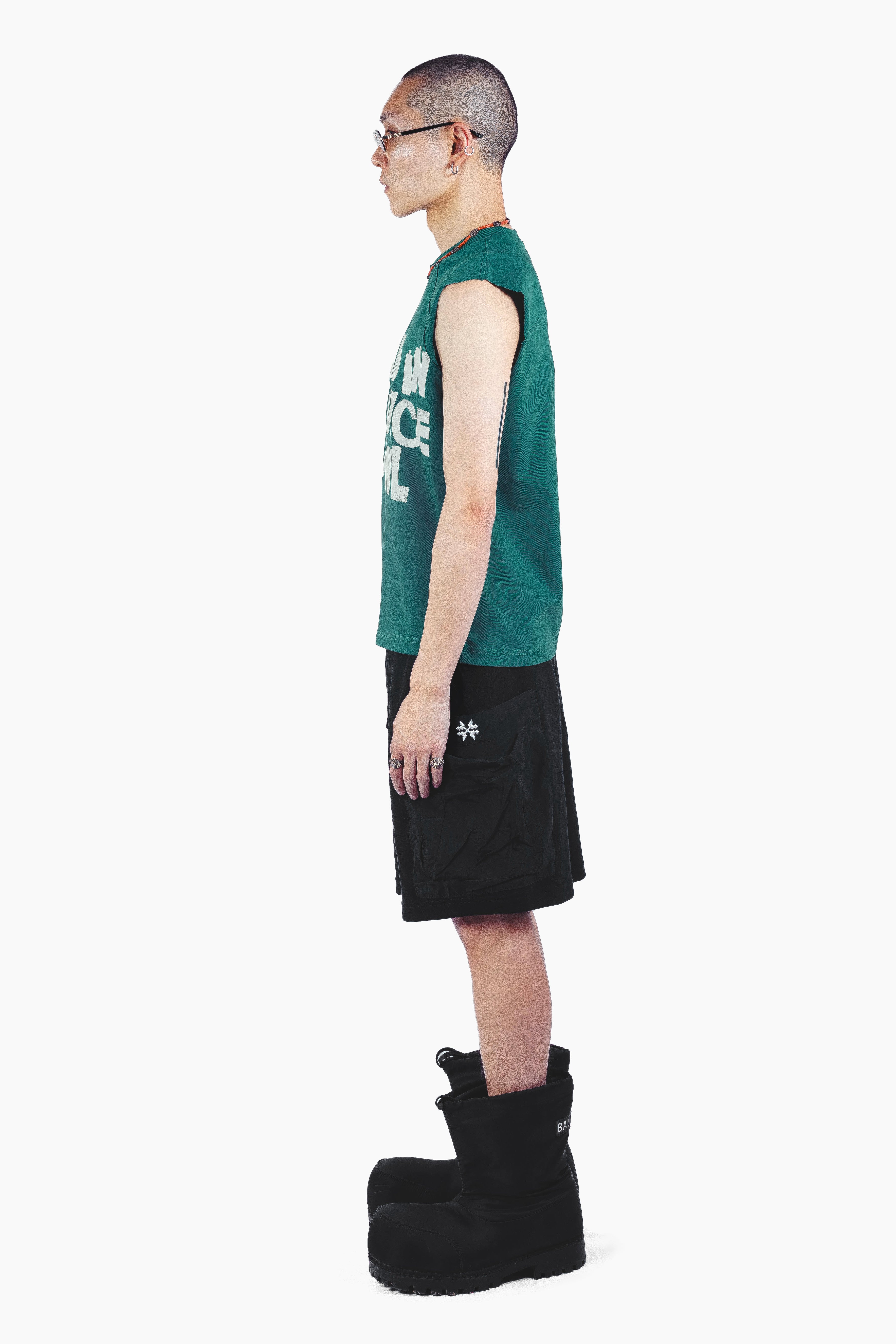 DRAPE SLEEVELESS TSHIRT GREEN UNISEX