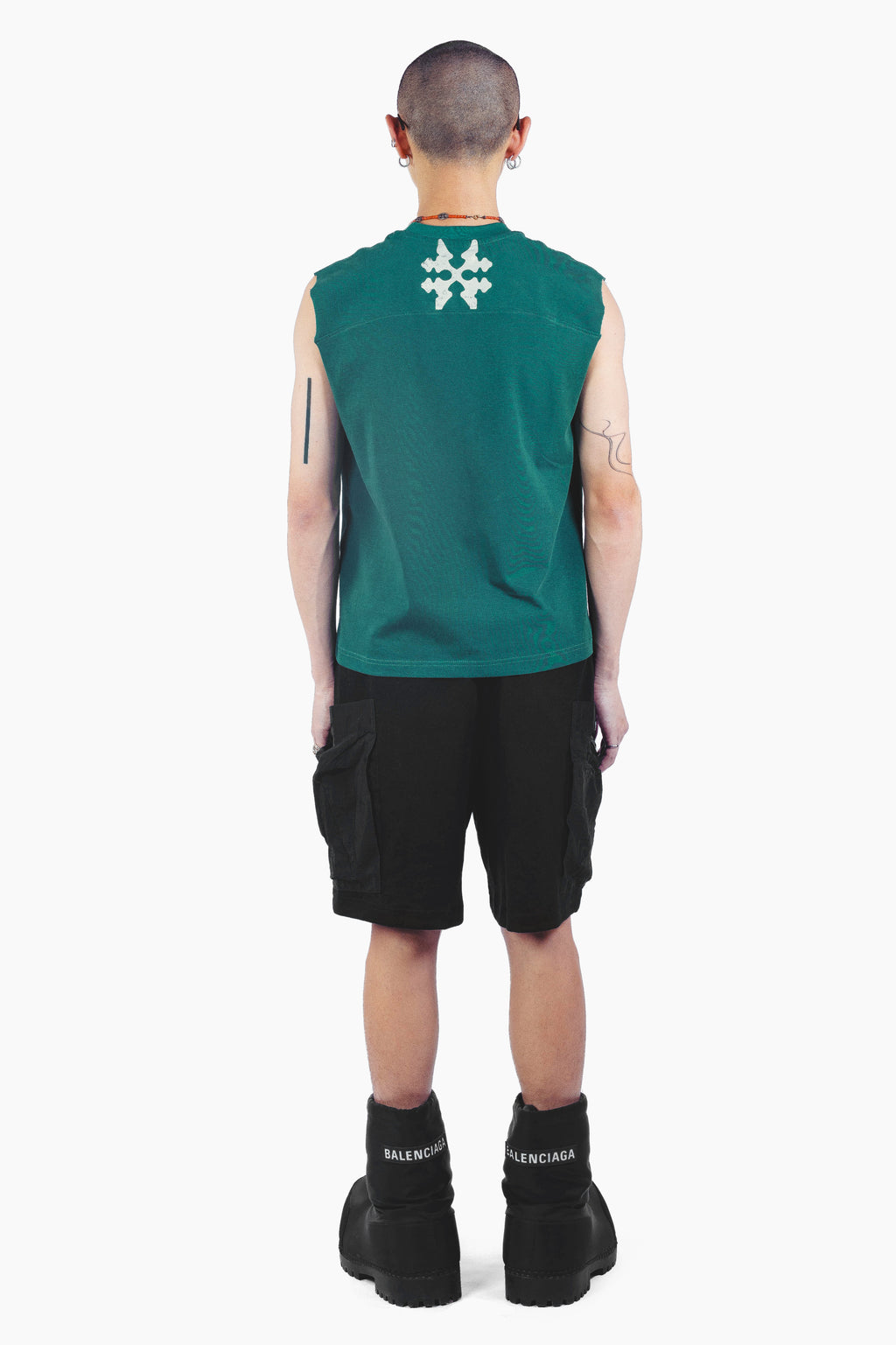 DRAPE SLEEVELESS TSHIRT GREEN UNISEX