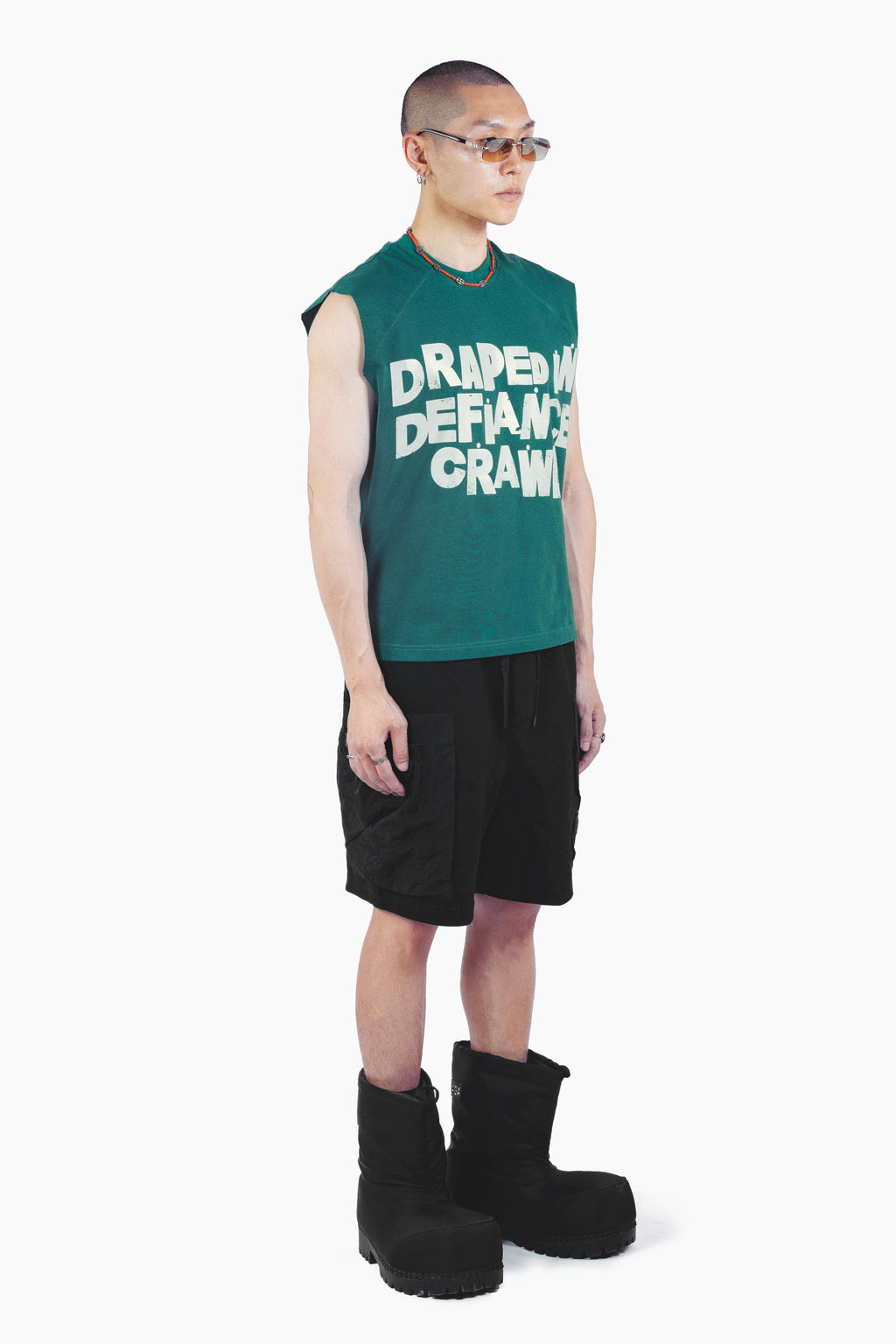DRAPE SLEEVELESS TSHIRT GREEN UNISEX