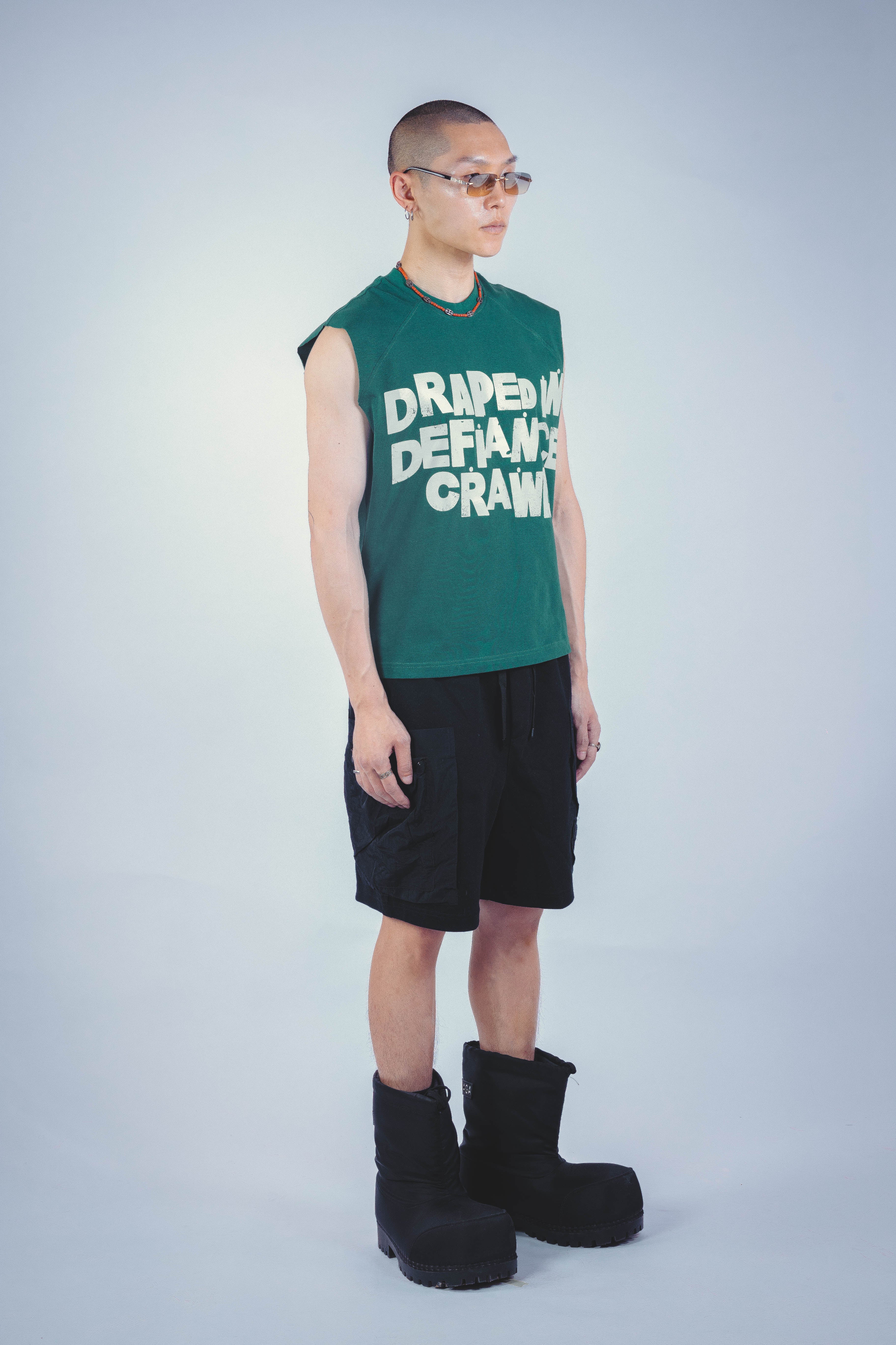 DRAPE SLEEVELESS TSHIRT GREEN UNISEX