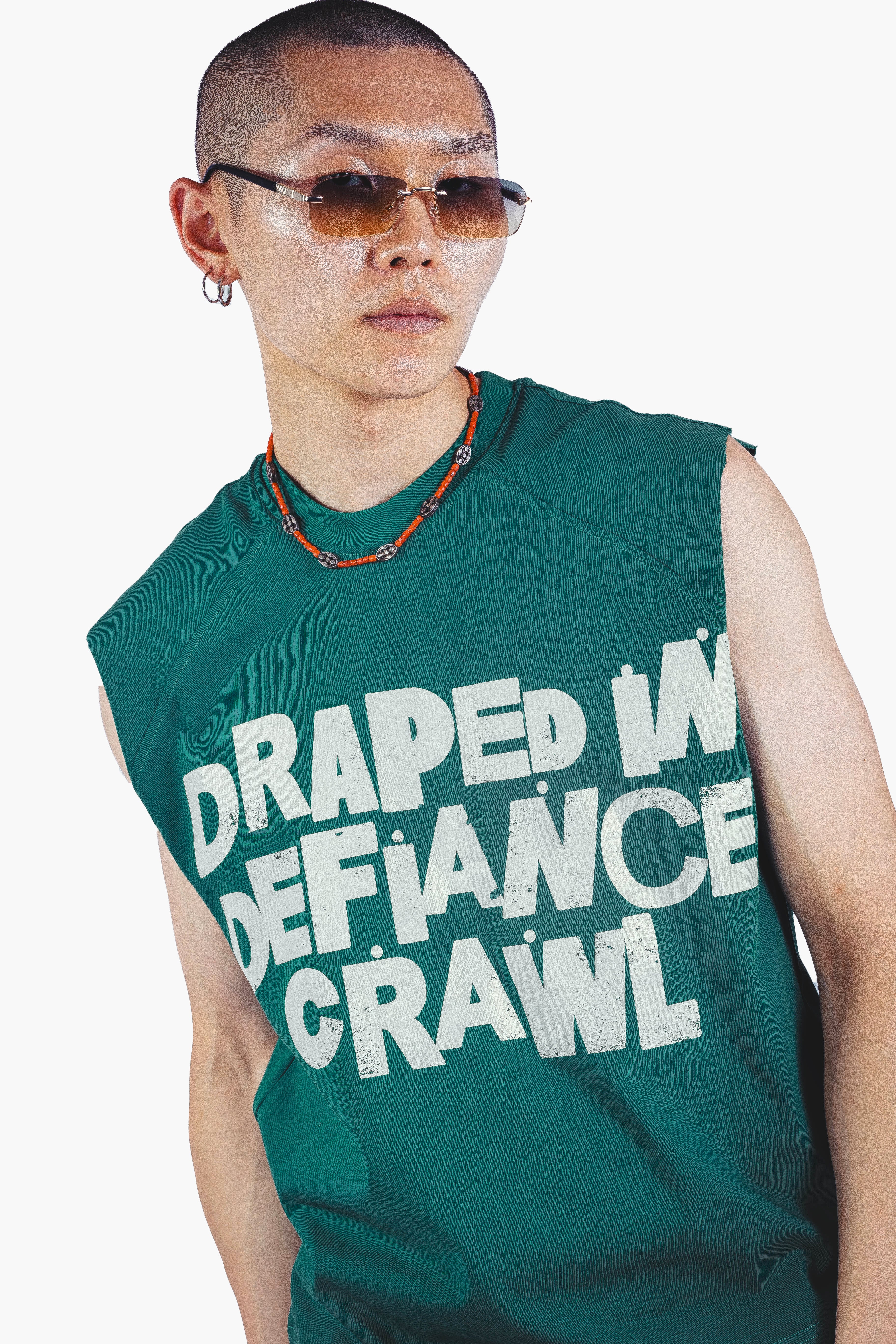 DRAPE SLEEVELESS TSHIRT GREEN UNISEX