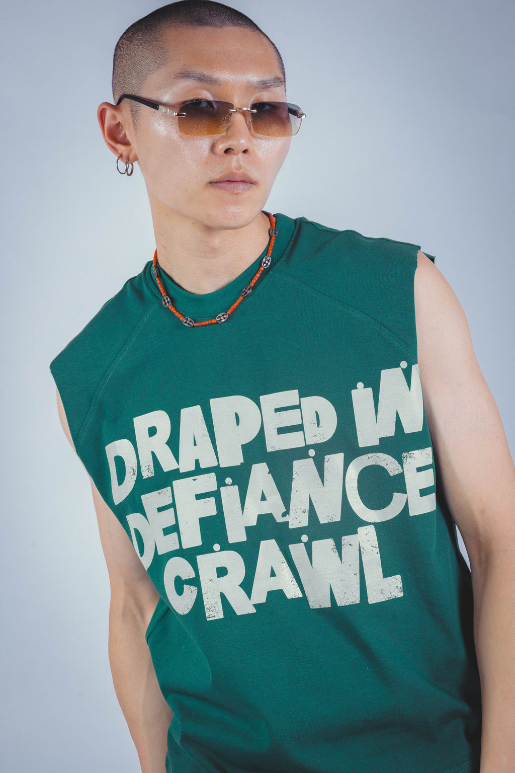 DRAPE SLEEVELESS TSHIRT GREEN UNISEX