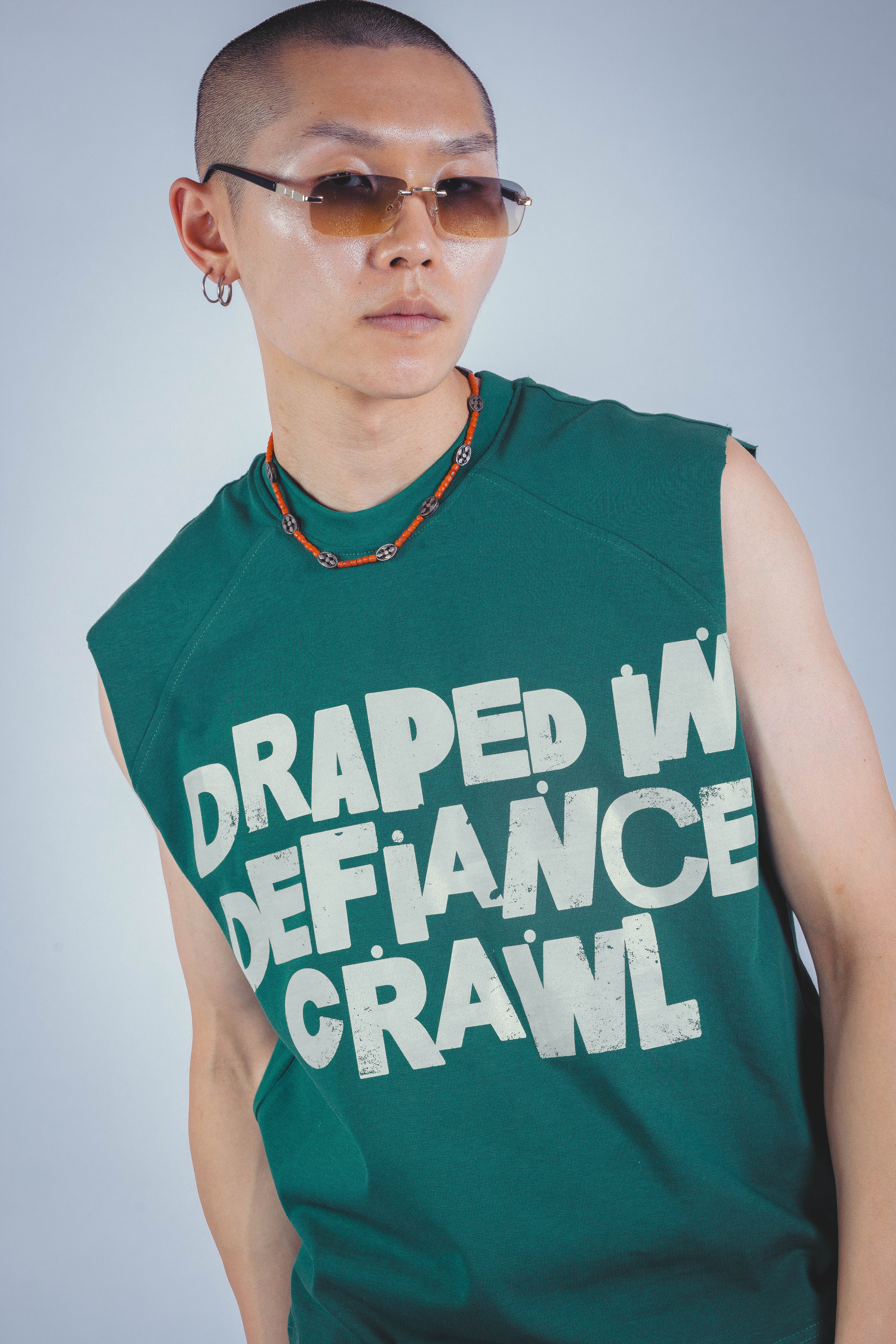DRAPE SLEEVELESS TSHIRT GREEN UNISEX