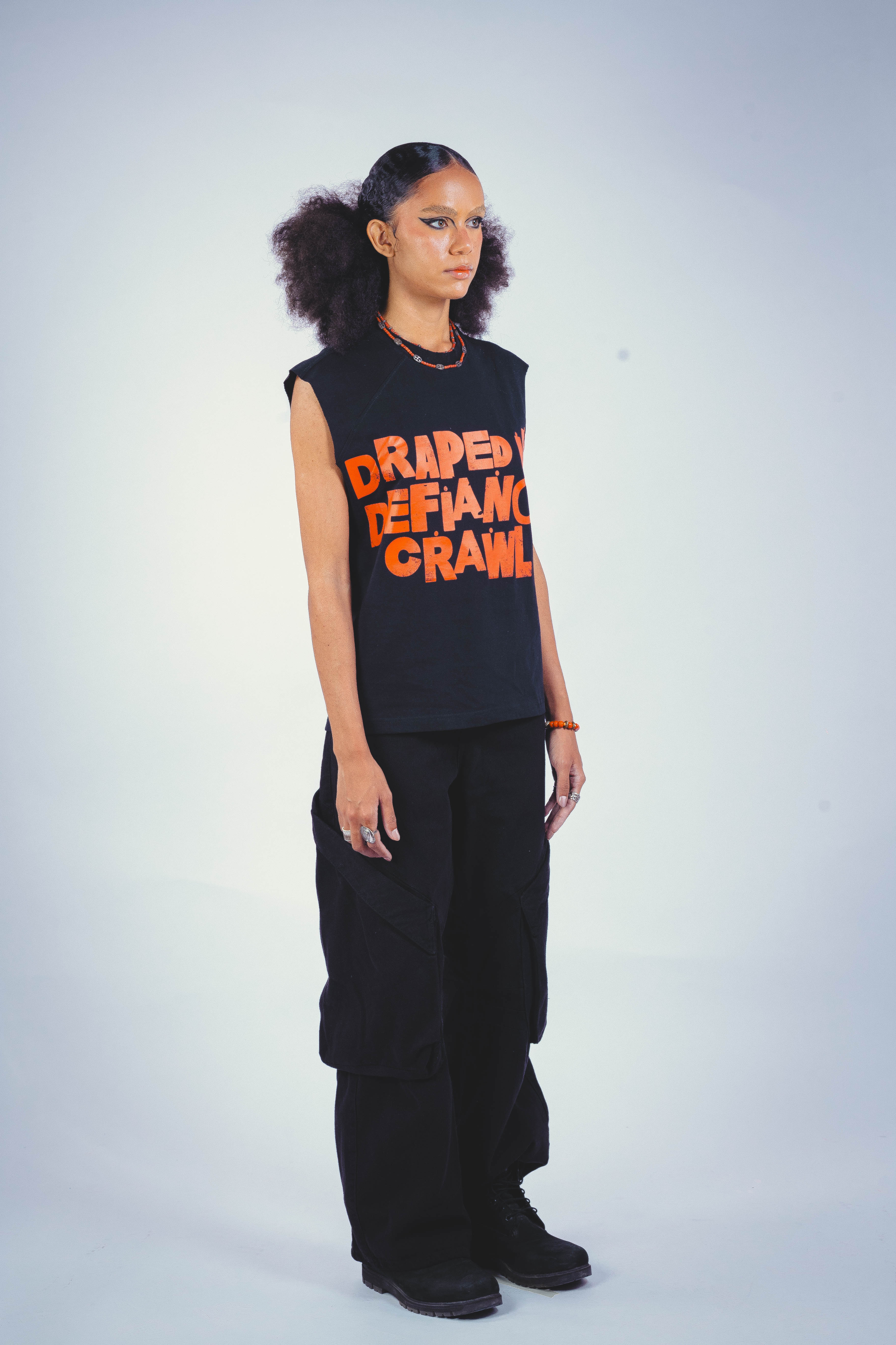 DRAPE SLEEVELESS TSHIRT BLACK UNISEX